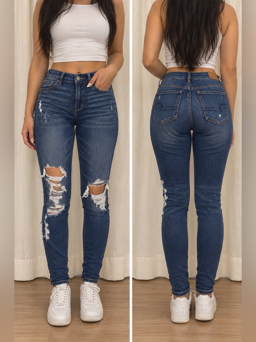 American Eagle jegging Distressed Skinny Jeans Blue Waist 2